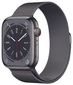 Apple, APPLE Watch Series 8 (GPS + Cellular) 45 mm - Smartwatch (Regular 140 - 220 mm, Edelstahlgeflecht, Graphite Stainless Steel/Graphite Milanese), Watch Series 8, Edelstahl, 45mm, Cellular