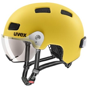 Uvex, Uvex Rush Visor Velohelm mit Visier - Sunbee Mat, Uvex Rush visor Velohelm dunkelgelb
