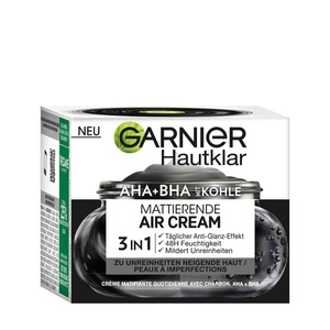 Garnier, Garnier Hautklar Crème de jour Mattifying Air Cream 50ml Damen, GARNIER Hautklar AHA+BHA Mattierende Air Cream mit Kohle 3in1 (50ml)