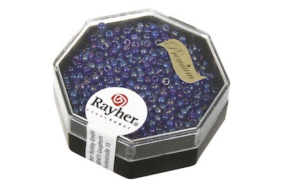 Rayher, Premium-Rocailles, 2,2 mm ø, transparent Rainbow, Dose 8g, 