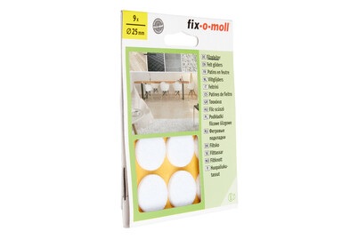 FIX-O-MOLL, Filzgleiter sk weiss 25mm 9ST, Fix-O-Moll Filz-Gleiter Selbstklebend | 2.5 × 2.5 cm | 9 Stück