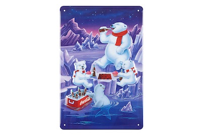 Weitere, Werbeblechschild Coca Cola Eisbär, Münder Email Werbeblechschild Coca-Cola Eisbär | 20 × 30 cm