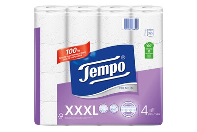 Tempo, Tempo Toilettenpapier weiss 4-lagig 32 Rollen, Tempo Toilettenpapier Premium, Fsc® Mix, 4-lagig, 32 Rollen