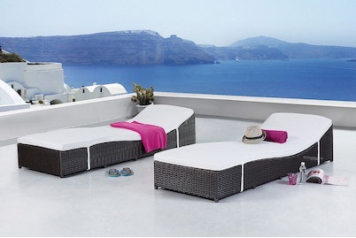 Beliani, Gartenliege Rattan dunkelbraun Auflage b, 