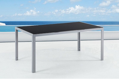 Beliani, Gartentisch Glas schwarz CATANIA, Beliani - Gartentisch aus Aluminium Industriell CATANIA, One Size, Schwarz