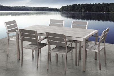 Beliani, Gartenmöbel Set Polywood grau 6-Sitzer V, Beliani - Gartentisch Set aus Kunstholz Industriell VERNIO, One Size, Taubengrau