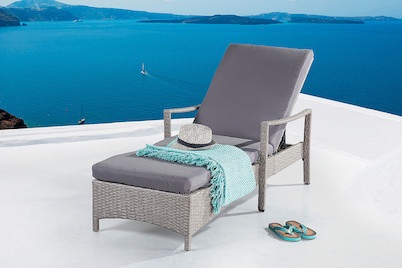 Beliani, Gartenliege Rattan grau Auflage grau VAS, Beliani - Liege aus PE Rattan Klassisch VASTO, One Size, Taupe