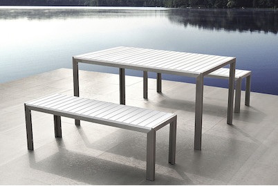Beliani, Gartenmöbel Set Polywood weiss 2 Bänke N, Beliani - Gartentisch Set aus Kunstholz Industriell NARDO, One Size, Weiss Bunt