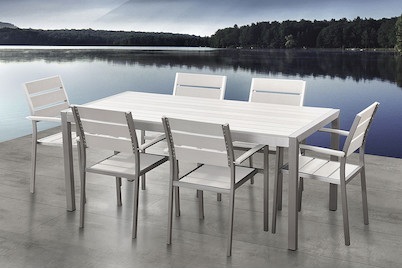 Beliani, Gartenmöbel Set Polywood weiss 6-Sitzer, Beliani - Gartentisch Set aus Kunstholz Industriell VERNIO, One Size, Weiss Bunt