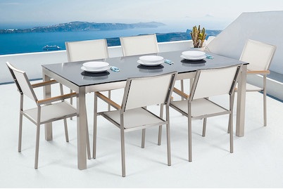Beliani, Gartenmöbel Set Glasplatte schwarz 180 x, 