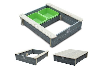 Weitere, Aksent Sandkasten, Exit Sandkasten Aksent mit Deckel Holz Grau-Grün | 77 × 94 cm