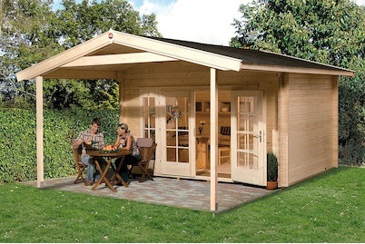 Weka, Weka Weekendhaus 137 A Gr.1, V200, Weka Weekendhaus 137 A mit Grossen Fenstertüren und Vordach | 5 × 4 m