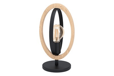 Eglo, Eglo - Tischlampe Basildon, Schwarz, Braun, Eglo Tischleuchte Basildon Schwarz-Holz | E27