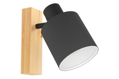 Eglo, EGLO Wandleuchte Batallas 1 Spot Holz/schwarz, Wandstrahler Batallas, Breite 10 cm, schwarz/holz, Stoff