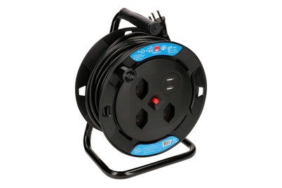 Max Hauri, Max Hauri - Kabelrolle 20 m, 3x T13, 2x USB Schwarz, Max Hauri 161531 Kabeltrommel 20.00 m Schwarz