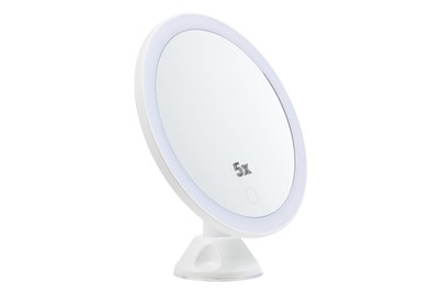 Wenko, Wenko - LED-Wandspiegel Isola, mit Saugnapf, 5-fach Vergrösserung, Wenko LED-Wandspiegel Isola Weiss | ? 18.5 cm