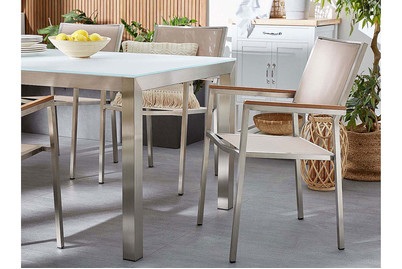 Beliani, Beliani Gartenstuhl beige 2er Set Edelstahl GROSSETO, Beliani - Gartenstuhl 2er Set aus Edelstahl Industriell GROSSETO, One Size, Sand