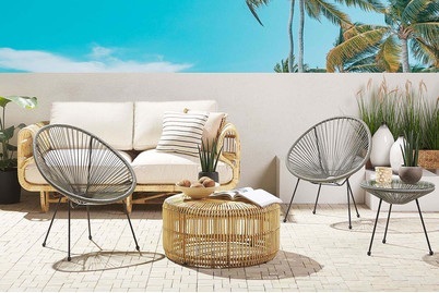 Beliani, Beliani ACAPULCO II Rattanmöbel Set Kunststoff, Beliani - Bistro Set aus PE Rattan Boho ACAPULCO II, One Size, Spacegrau