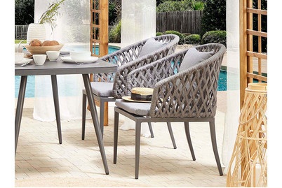 Beliani, Beliani Gartenstuhl Aluminium / Flechtseil grau 2er Set Lipari, Beliani - Set mit 2 Stühlen und Sitzkissen aus Aluminium Industriell LIPARI, One Size, Spacegrau