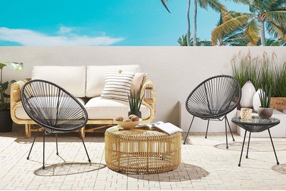 Beliani, Beliani ACAPULCO II Rattanmöbel Set Kunststoff, Beliani - Bistro Set aus PE Rattan Boho ACAPULCO II, One Size, Schwarz