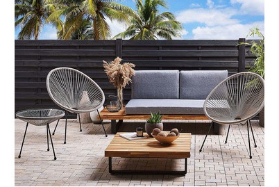 Beliani, Beliani Rattanmöbel Set Kunststoff hellgrau Acapulco II, Beliani - Bistro Set aus PE Rattan Boho ACAPULCO II, One Size, Rauch