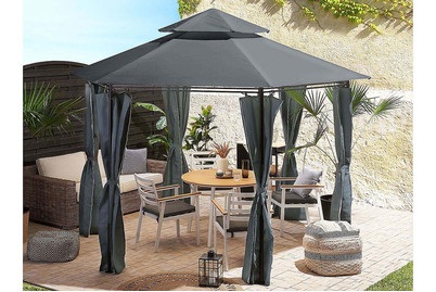 Beliani, Beliani Pavillon Stahl graphitgrau ? 350 cm Portel, Beliani - Pavillon aus Stahl Mediterran PORTEL, One Size, Gewittergrau