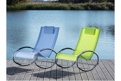 Beliani, Beliani Gartenstuhl blau Textilene Schaukelfunktion CAMPO, Beliani - Gartenstuhl aus Stahl Modern CAMPO, One Size, Blau Bunt