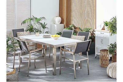 Beliani, Beliani Gartenstuhl grau 6er Set Edelstahl GROSSETO, Beliani - Gartenstuhl 6er Set aus Edelstahl Industriell GROSSETO, One Size, Taubengrau