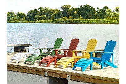 Beliani, Beliani Gartenstuhl Kunstholz blau mit Fusshocker Adirondack, 