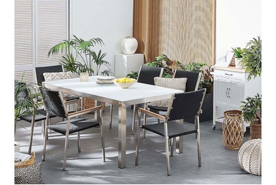 Beliani, Beliani Gartenstuhl Rattan 6er Set Edelstahl GROSSETO, Beliani - Gartenstuhl 6er Set aus PE Rattan Industriell GROSSETO, One Size, Schwarz