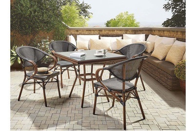 Beliani, Beliani Gartentisch Aluminium grau / dunkler Holzfarbton 80 x 80 cm Caspri, 
