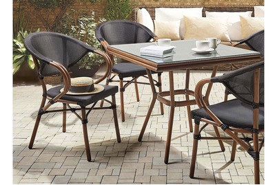 Beliani, Beliani Gartenstuhl schwarz / dunkler Holzfarbton 4er Set Caspri, Beliani - Gartenstuhl 4er Set aus Aluminium Retro CASPRI, One Size, Spacegrau