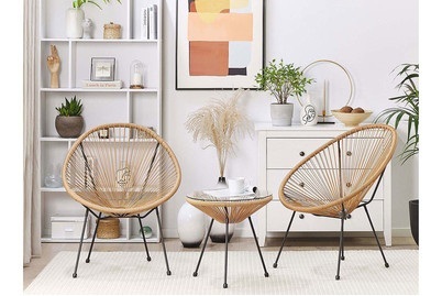 Beliani, Beliani Rattanmöbel Set Kunststoff natürlich Acapulco II, Beliani - Bistro Set aus PE Rattan Boho ACAPULCO II, One Size, Beige