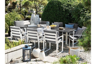 Beliani, Beliani Gartenmöbel Set Aluminium dunkelgrau 8-Sitzer PANCOLE, Beliani - Garten-Essgruppe für 8 Personen aus Aluminium Modern PANCOLE, One Size, Taubengrau