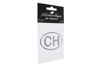 STICKER STYLE, STICKER STYLE 3D Sticker CH-Zeichen, 3D-Sticker CH-Zeichen Silber-Grau-Chrom