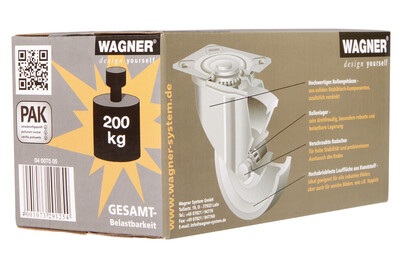 WAGNER System, Transportgeräterollen 4 teiliges Set, Wagner Rollenset | 75 mm | 200 kg | 4 Stück