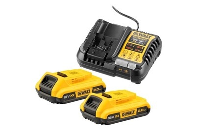 Dewalt 18 V / 2,0 Ah Starter-Kit, 2 Akkus, 4A-Schnell-Ladegerät