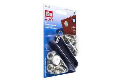 Prym, PRYM Oesen mit Scheiben silber, Prym Ösen + Scheiben, silber 8 mm, Karte 24 Stück