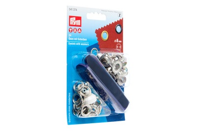 Prym, PRYM Oesen mit Scheiben silber, Prym Ösen + Scheiben, silber 8 mm, Karte 24 Stück
