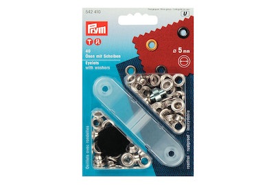 Prym, Prym Ösen mit Scheiben, Prym Ösen + Scheiben, silber 5 mm, Karte 40 Stück