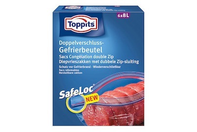 Toppits, Toppits Gefrierbeutel, Toppits Doppelverschluss-Gefrierbeutel SafeLoc 8 Liter
