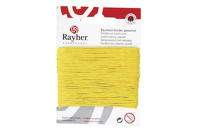 Rayher, Baumwollkordel,gewachst,gelb,1mm,SB-Kart, Baumwollkordel gewachst gelb 20m