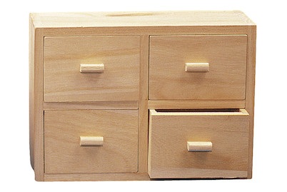 Rayher, Holz-Kommode,mit 4 Schubladen,15x20x7 cm, Holz Kommode FSC Mix Credit, 15x20x7cm, 4 Schubladen