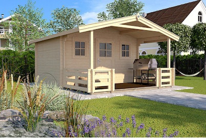 Weka, Weka Gartenhaus 135 B Gr.1, VT, Weka Gartenhaus 135 B Gr.1 mit Vordach | 5 × 4 m