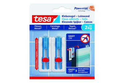 Tesa, Tesa - Klebenagel Leinwand Fliesen & Metall - höhenverstellbar - selbstklebender Nagel - für Leinwand & Keilrahmen - hält bis 2kg/Nagel - spurlos ablösbar, Tesa Klebenagel, 2kg, Fliesen & Metall, 77768-00000