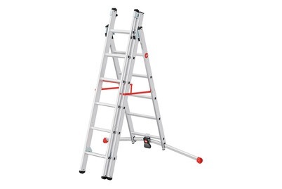 Hailo, Hailo S100 ProfiLOT 9306-507 Aluminium Mehrzweckleiter Arbeitshöhe (max.): 4.7 m Silber, Rot, Schwarz 15.5 kg, Hailo Mehrzweckleiter S100 ProfiLOT 2x6 + 1x5 Sprossen