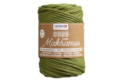 GLOREX, Makramee Cord 3mm 250g, gewebt oliv, Glorex Makramee-Cord Oliv | 3 mm | 250 g