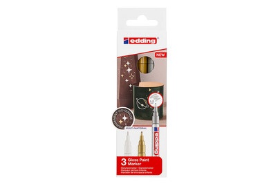 Opitec, Opitec - edding 751 Glanzlackmarker, 3er-Set, Edding 751, Paintmarker, 1-2mm, gold/silver/white, 751-E3-met, (3 Farben)