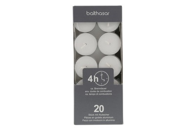 Balthasar, Balthasar Teelichte mit Alublech weiss 4h (20 Stück), Balthasar Teelichte mit Alublech weiss 4h