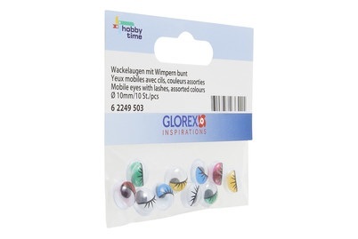 GLOREX, GLOREX Wackelaugen mit Wimpern, Glorex Wackelaugen mit Wimpern | 1 cm | 10 Stück